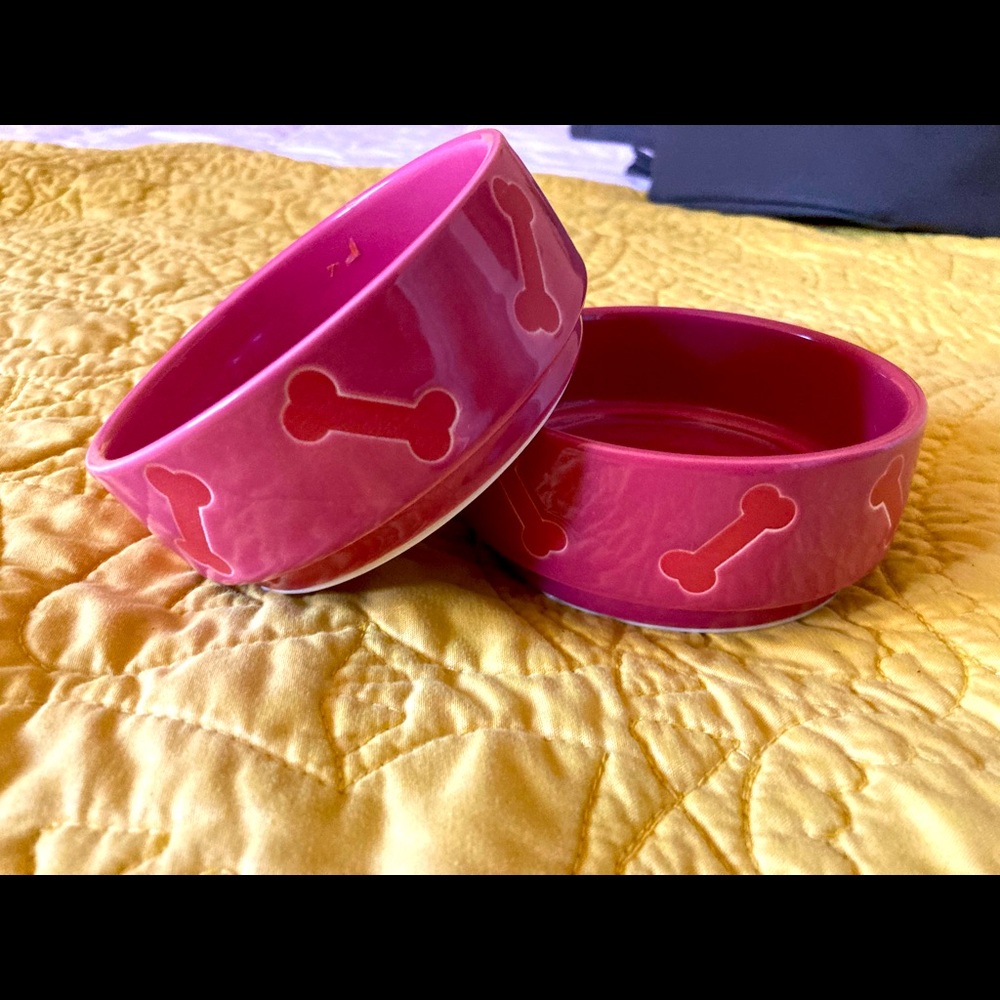 Small pink dog bowl set